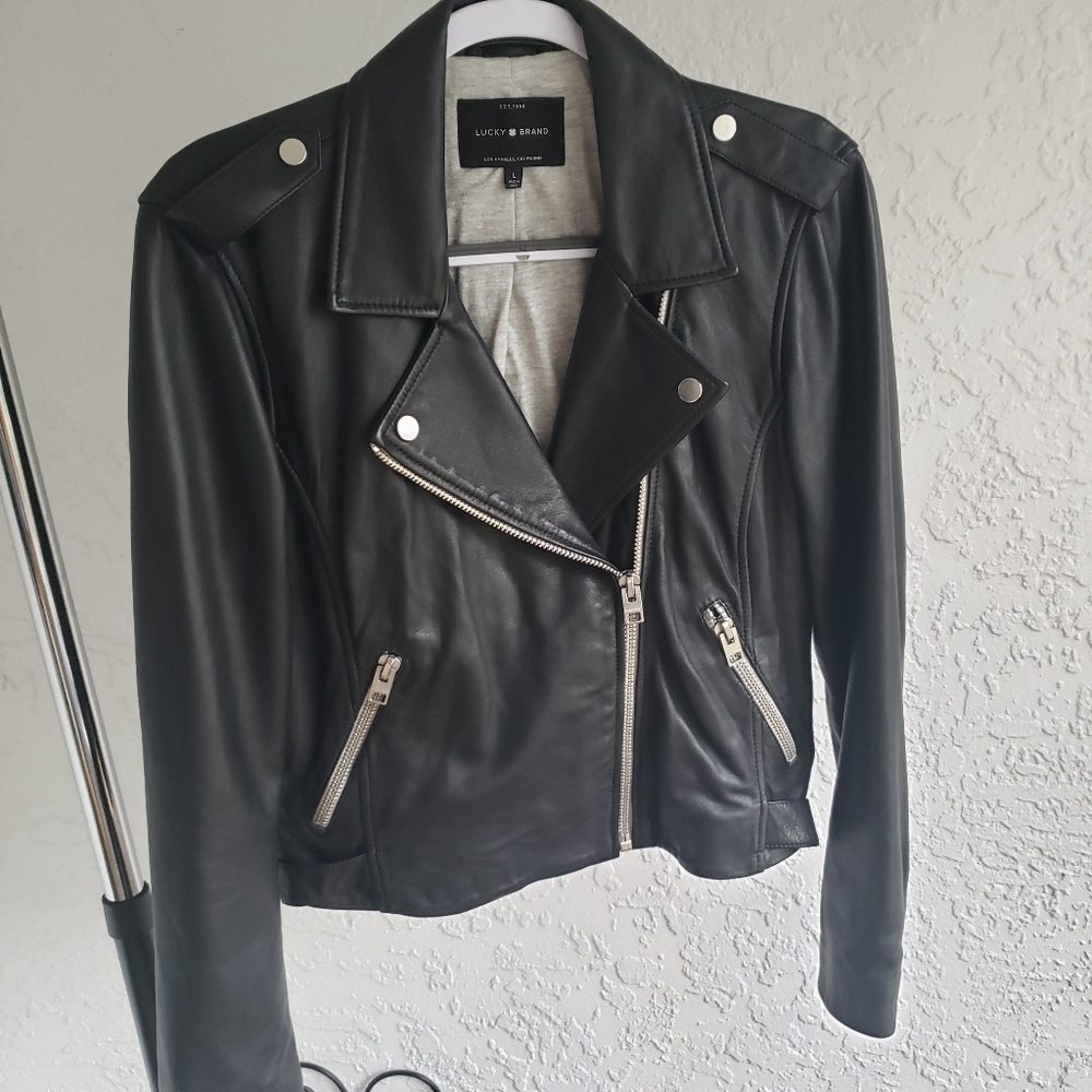 Lucky brand black leather moto jacket